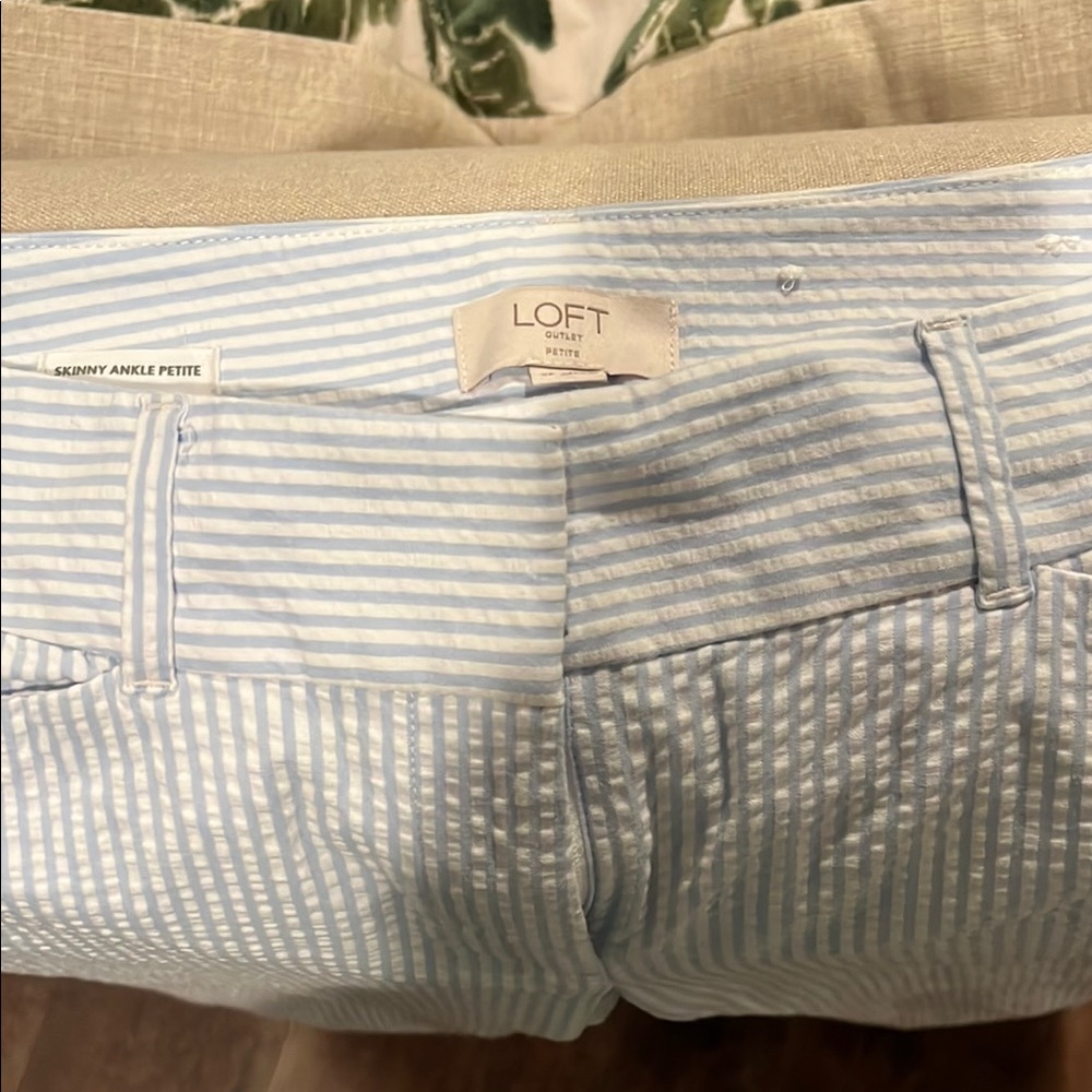 LOFT Light Blue and White Striped Ankle Pants
